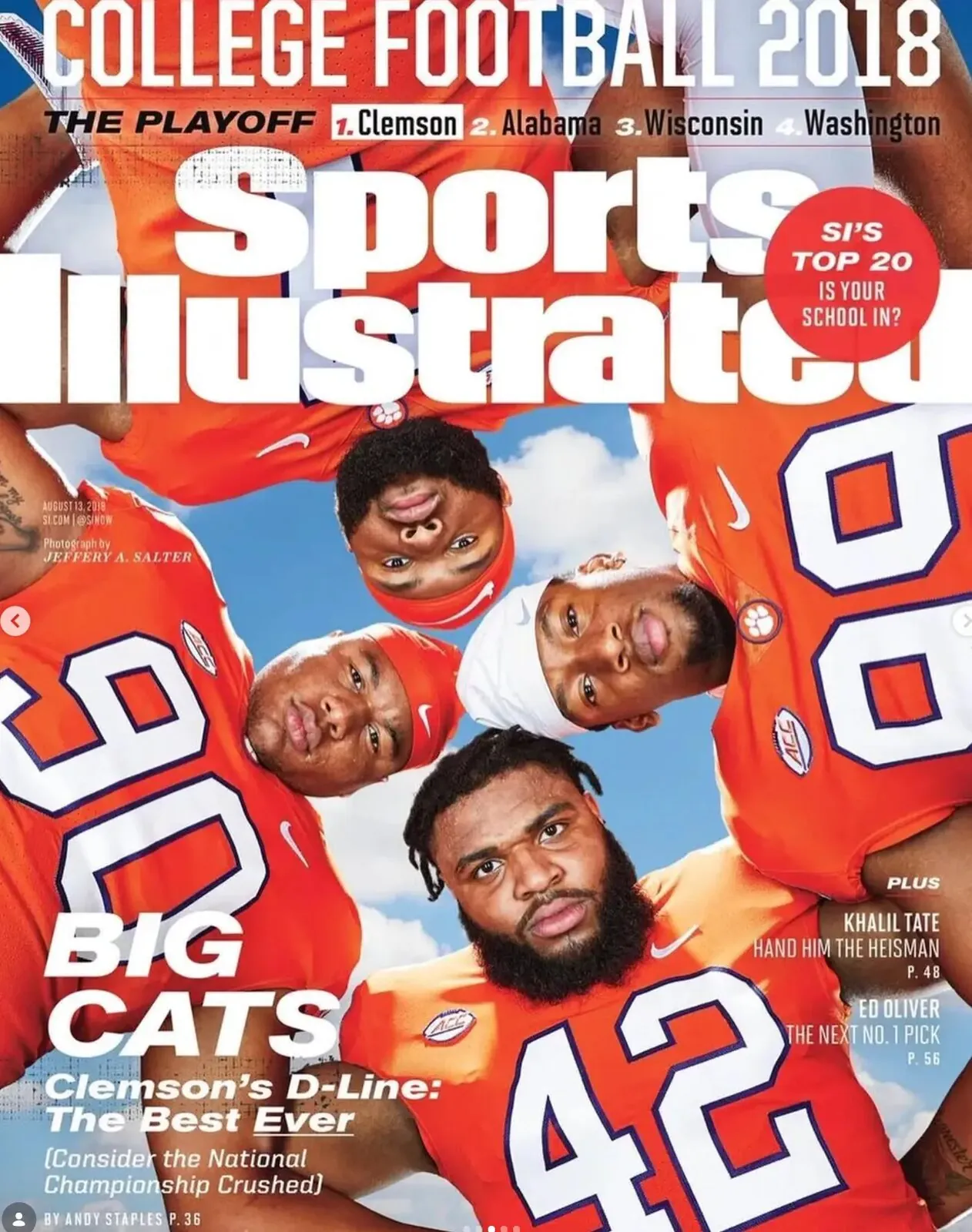 Sports Illustrated College Football 2018 cover featuring Clemson's defensive line, including Austin Bryant