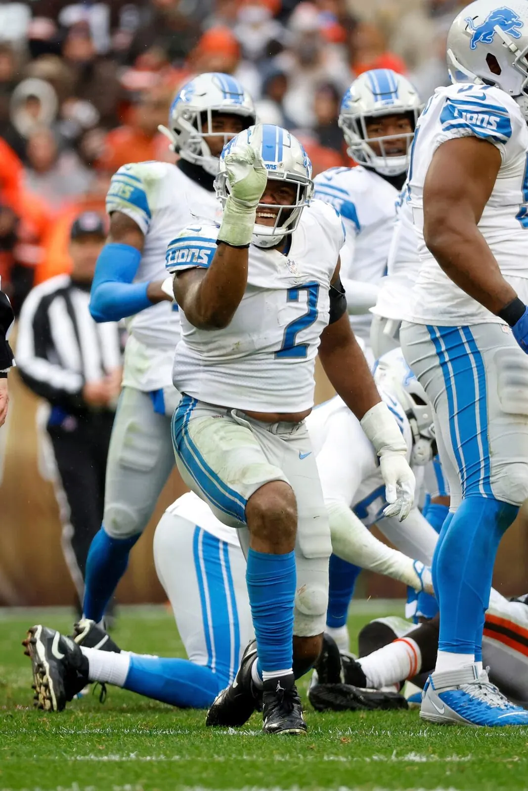 Austin Bryant celebrating a play for the Detroit Lions